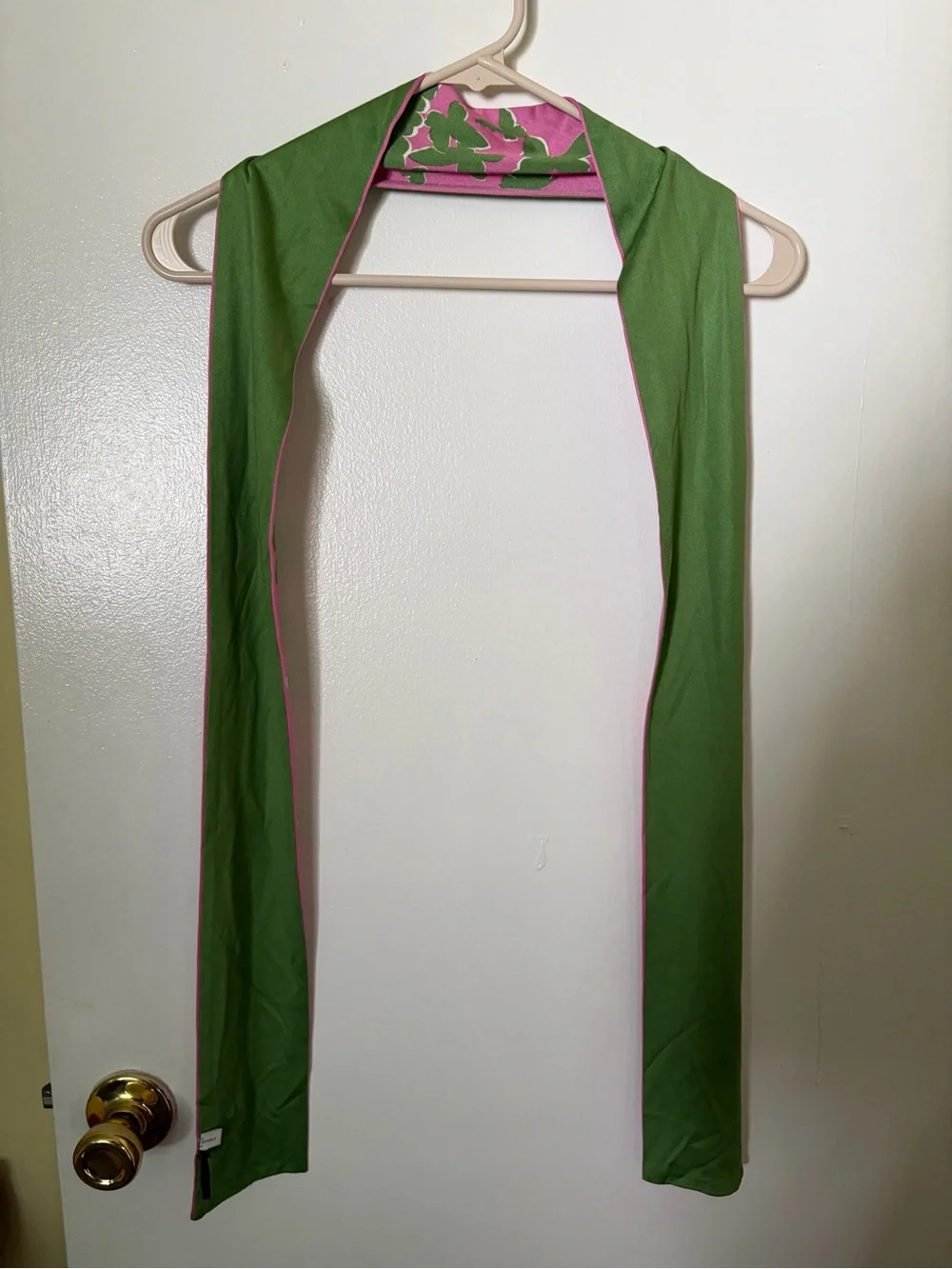 Pink and Green Butterfly Print Long Skinny Silk Scarf